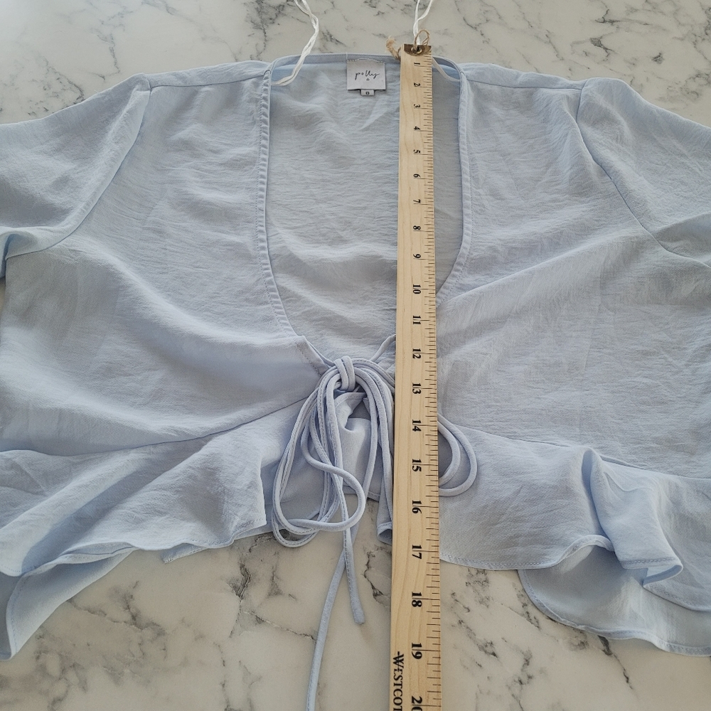 Princess Polly Felicity Sinclair Tie Front Top Baby Blue Size 8 Ruffle Sleeve - Picture 11 of 11